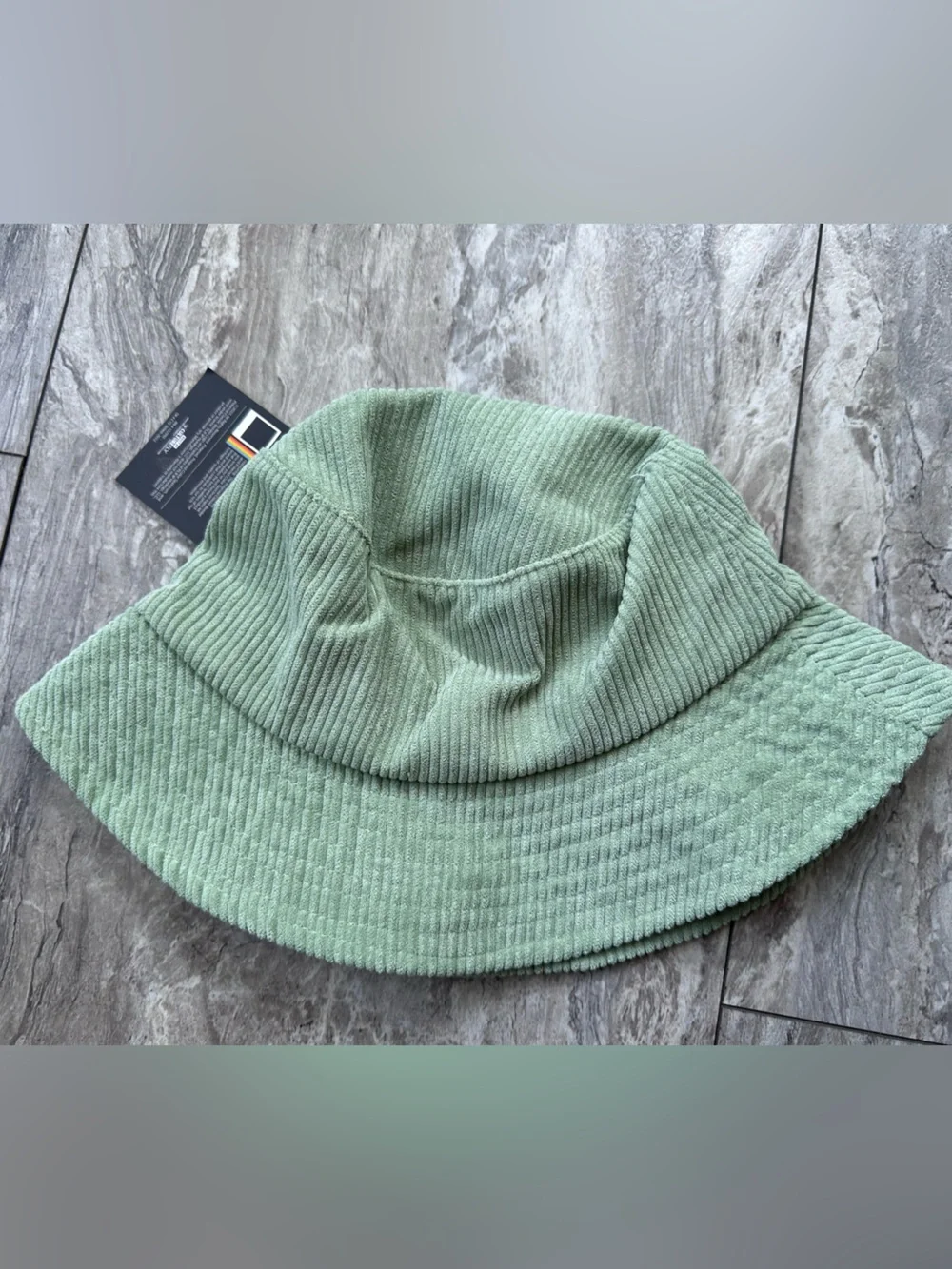 Polaroid Mint Corduroy Bucket Hat with Embroidered Multicolor Logo
